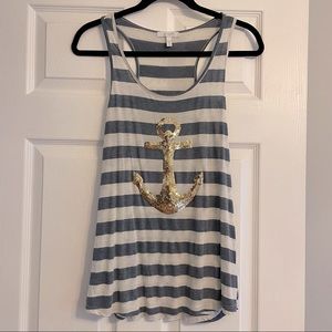 Delia’s Anchor White/Blue Stripe Tank M
